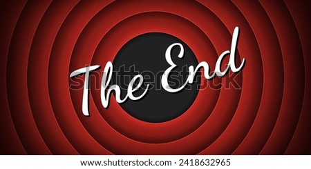 Movie End vintage screen for cinema film or cartoon final, vector background with circular frames. Hollywood cinema and retro movie theater The End screen with red round stripes in cartoon art style