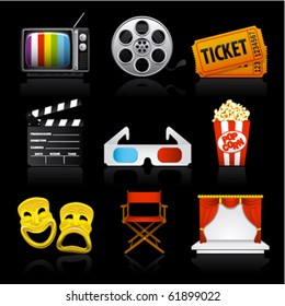 movie entertainment icons on black