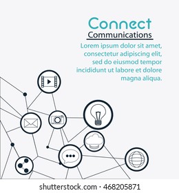movie envelope share bubble camera connect communications social network icon set. black and white illustration