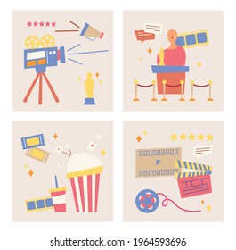 Movie equipment and film festival. flat design style minimal vector illustration.