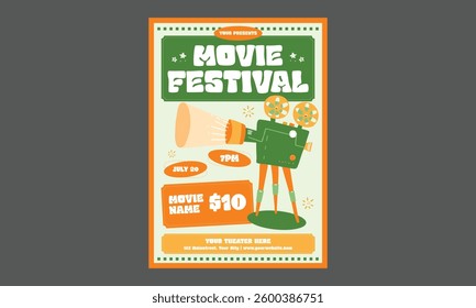 Movie Festival Flyer. Template for invitation, cover, banner, poster, flyer. Vector illustration.