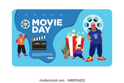 movie festival, online cinema vector illustration concept, people watching movie by online streaming, millenial vlogger, can use for, landing page, template, ui, web, homepage, poster, banner, flyer