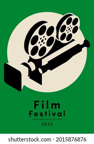 Movie festival poster design template background with vintage film camera. Can be used for backdrop, banner, brochure, leaflet, flyer, print, publication, vector illustration