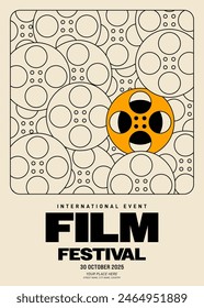 Diseño de la Plantilla del cartel del festival de cine con el estilo retro vintage moderno del contorno del carrete de la película. Elemento de diseño se puede utilizar para el Anuncio, folleto, folleto, folleto, folleto, impresión, Ilustración vectorial