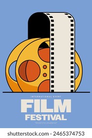 Diseño de Plantilla de póster de festival de cine con carrete de película vintage y estilo de diseño plano de tira de película. Elemento de diseño se puede utilizar para el Anuncio, folleto, folleto, folleto, folleto, impresión, Ilustración vectorial