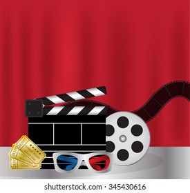 Movie Film, 3d Glasses and movie ticket