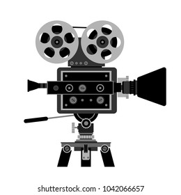 Movie Film Camera Icon isolated on White. Vector Illustration. Design for Cinema, TV, Web, Show, Posters, Tickets.
