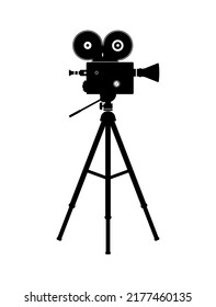 Movie Film Camera Silhouette, Video projector Icon Illustration.