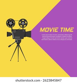 Movie film cinema camera reel projector vector poster icon video theater retro vintage frame show picture presentation creative art entertainment technology operator mechanical illustration