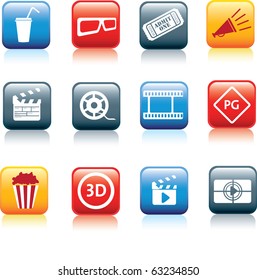 movie, film and cinema, typical square icon buttons