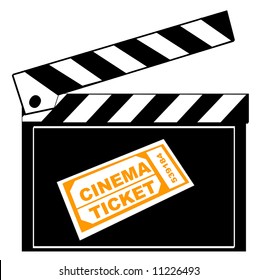 movie or film clapboard with cinema ticket - vector