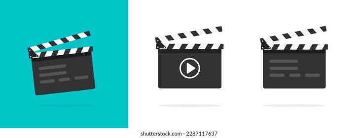 Movie film clapperboard clipart image vector icon, action cine clapper board flat cartoon graphic isolated, cinema scene production slate cut out modern design
