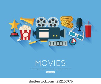 Movie And Film Concept. Flat Style Design. Vector Illustration.