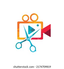 Movie film editor vector logo design. Video editing logo concept.