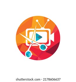 Movie film editor vector logo design. Video editing logo concept.