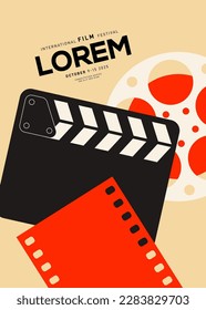 Movie and film festival poster design template background. Can be used for backdrop, banner, brochure, leaflet, flyer, print, publication, vector illustration