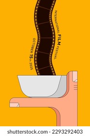 Movie and film festival poster design template background with filmstrip. Can be used for backdrop, banner, brochure, leaflet, flyer, print, publication, vector illustration