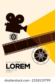 Movie and film festival poster design template background. Can be used for backdrop, banner, brochure, leaflet, flyer, print, publication, vector illustration