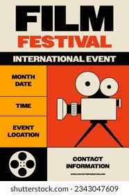 Movie and film festival poster design template background vintage retro style.  Design element can be used for backdrop, banner, brochure, leaflet, flyer, print, publication, vector illustration