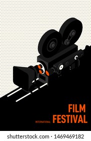 Movie and film festival poster modern vintage retro style. Graphic design template can be used for background, backdrop, banner, brochure, leaflet, flyer, print, publication, vector illustration