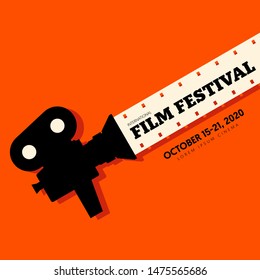 Movie and film festival poster modern vintage retro style. Graphic design template can be used for background, backdrop, banner, brochure, leaflet, flyer, print, publication, vector illustration