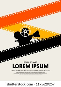 Movie and film festival poster template design modern retro vintage style. Can be used for background, backdrop, banner, brochure, leaflet, publication, vector illustration