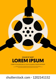 Movie and film festival poster template design modern retro vintage style. Can be used for background, backdrop, banner, brochure, leaflet, advertisement, publication, vector illustration