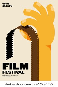 Movie and film festival poster template design background modern vintage retro style. Design element can be used for backdrop, banner, brochure, leaflet, flyer, print, publication, vector illustration