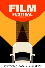 Fondo de diseño de plantillas de afiches para el festival de cine y cine estilo retro vintage moderno. El elemento de diseño se puede utilizar para el fondo, el banner, el folleto, el volante, la impresión, la publicación, la ilustración vectorial