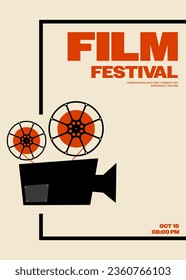 Fondo de diseño de plantillas de afiches para el festival de cine y cine estilo retro vintage moderno. El elemento de diseño se puede utilizar para el fondo, el banner, el folleto, el volante, la impresión, la publicación, la ilustración vectorial