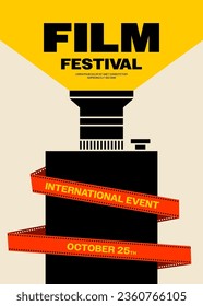 Movie and film festival poster template design background modern vintage retro style. Design element can be used for backdrop, banner, brochure, leaflet, flyer, print, publication, vector illustration