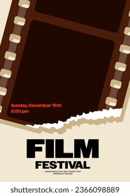 Movie and film festival poster template design background modern vintage retro style. Design element can be used for backdrop, banner, brochure, leaflet, flyer, print, publication, vector illustration