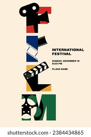 Movie and film festival poster template design background modern vintage retro style. Design element can be used for backdrop, banner, brochure, leaflet, flyer, print, publication, vector illustration