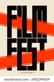 Film- und Filmfestival Poster-Design Hintergrund modernen Vintage Retro-Stil mit Filmstreifen. Design-Element kann für Banner, Broschüren, Broschüren, Flyer, Druck, Vektorgrafik verwendet werden