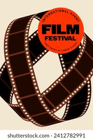 Film- und Filmfestival Poster-Design Hintergrund modernen Vintage Retro-Stil mit Filmstreifen. Design-Element kann für Banner, Broschüren, Broschüren, Flyer, Druck, Vektorgrafik verwendet werden