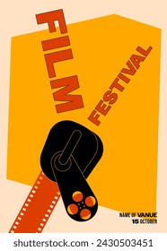 Movie and film festival poster template design background vintage retro style with filmstrip. Design element can be used for  banner, brochure, leaflet, flyer, print, vector illustration