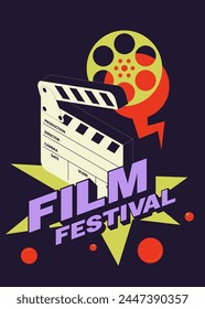 Movie and film festival poster template design background modern vintage retro style with film equipment. Design element can be used for  banner, brochure, leaflet, flyer, print, vector illustration