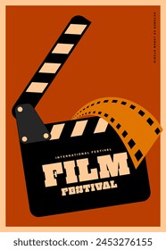 Film- und Filmfestival Poster Vorlage Design Hintergrund Vintage Retro-Stil mit Filmschiefer. Gestaltungselement kann für Banner, Broschüre, Flugblatt, Flyer, Druck, Vektorillustration verwendet werden