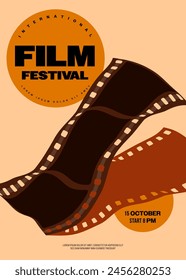 Movie and film festival poster template design background with vintage filmstrip. Design element can be used for  banner, brochure, leaflet, flyer, print, vector illustration