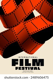 Movie and film festival poster template design with filmstrip modern vintage retro style. Design element can be used for  banner, brochure, leaflet, flyer, print, vector illustration