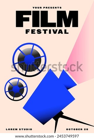 Movie and film festival poster template design with vintage film camera. Design element can be used for  banner, brochure, leaflet, flyer, print, vector illustration