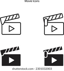 Icono de película aislado en fondo blanco, icono de producción de video. Industria de edición de vídeo, montaje de películas o señal de vector de línea delgada de producción de cine.