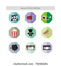 Movie and Film Icons Set, Vector flat stock design