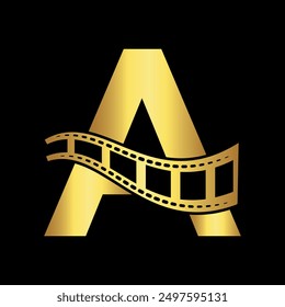 Movie film Logo combine with letter A vector template