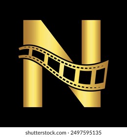 Movie film Logo combine with letter N vector template