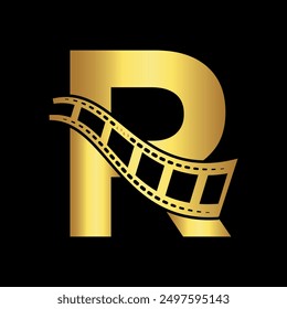 Movie film Logo combine with letter R vector template