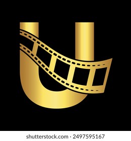 Movie film Logo combine with letter U vector template