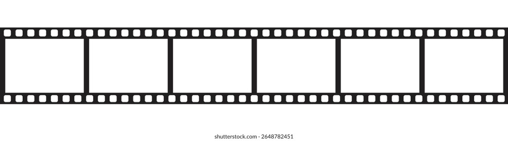 Movie film long strip template, vintage filmstrip roll frame, vector photo background. Video or movie filmstrip overlay, cinema or photograph camera long film strip on transparent screen