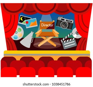 movie film maker camera chair cd icon set