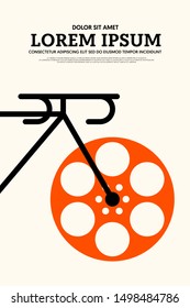 Movie and film poster design template background, decorative with film reel and bicycle tire. Graphic design element template can be used for backdrop, brochure, publication, vector illustration